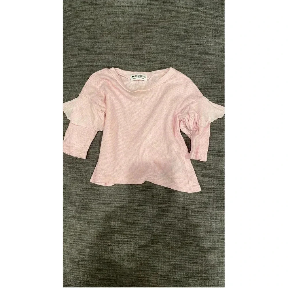 LAMade light pink top with‎ ruffle sleeves